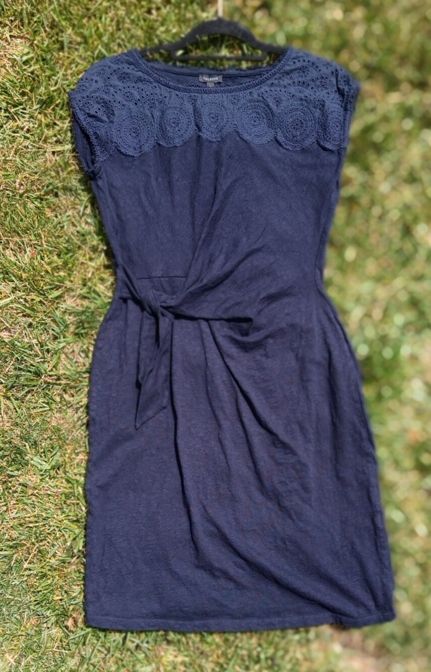 Navy Eyelet Cottagecore Dress Cotton Coastal Grandmother Quiet Luxury Picnic